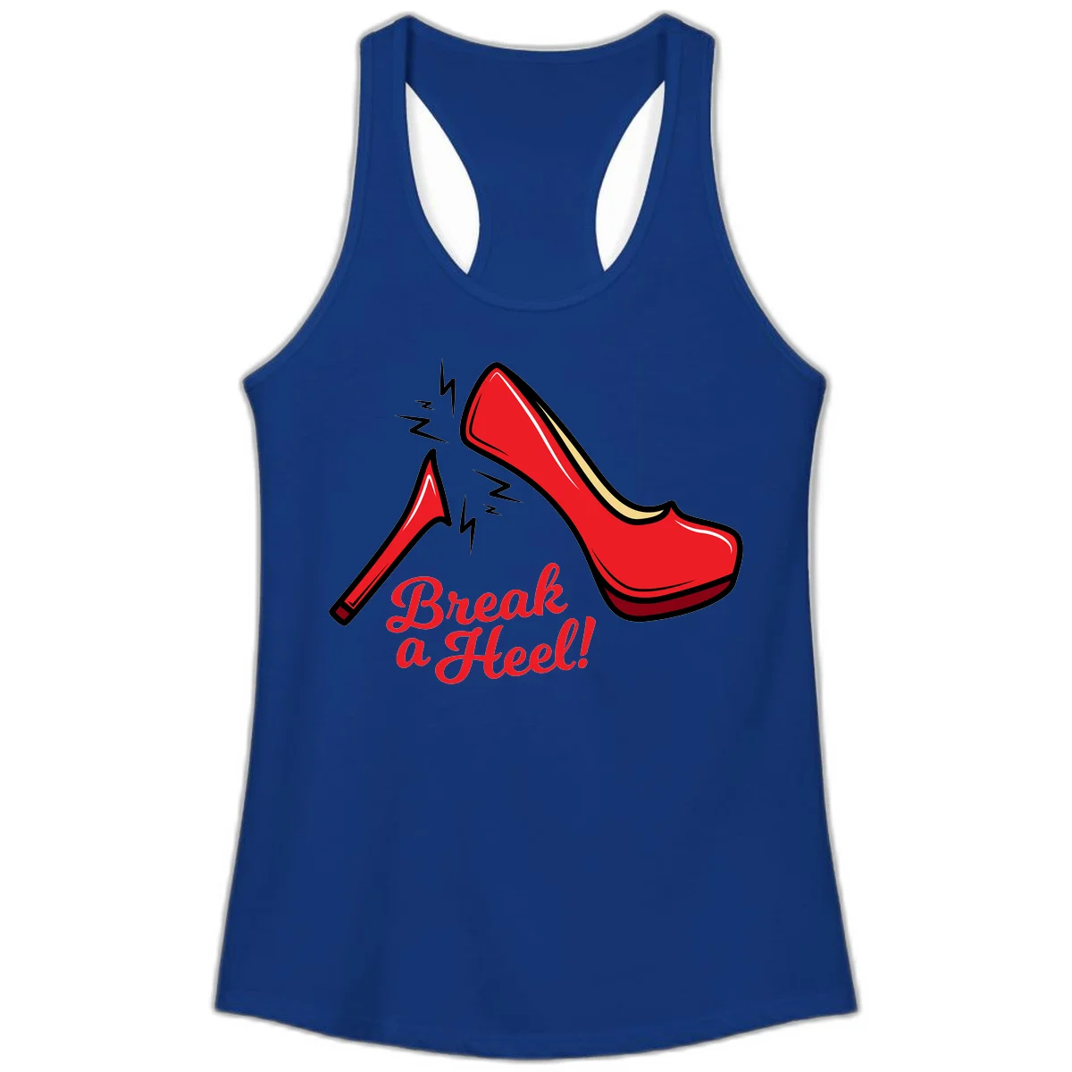Illustration of red high heel shoes with lightning bolts and 'Break a Heel!' text - break-a-heel-fashion design in Solid Royal