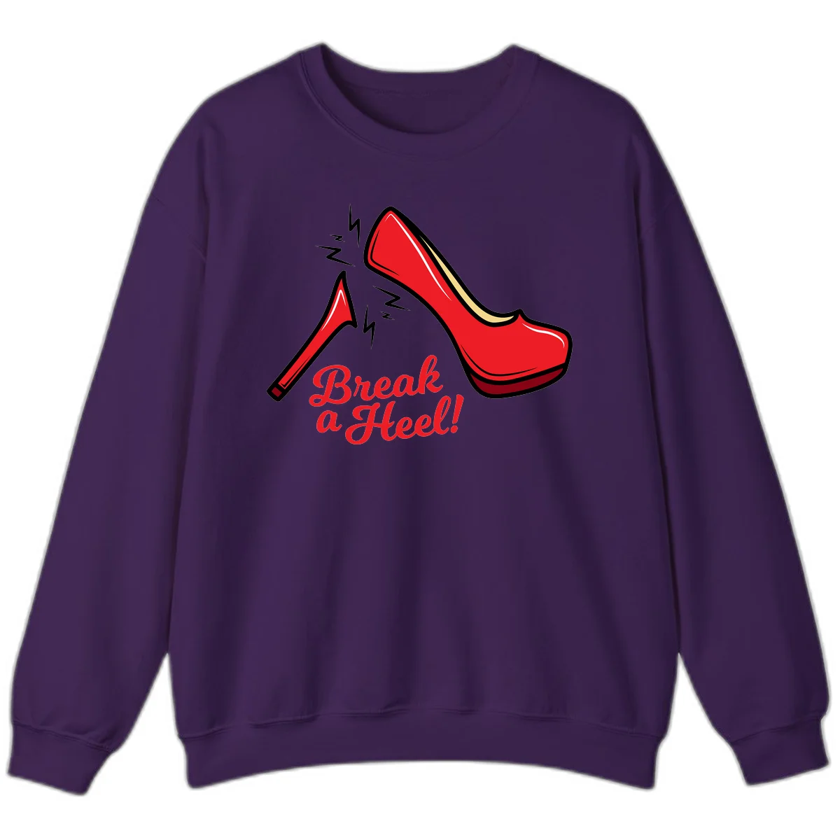 Illustration of red high heel shoes with lightning bolts and 'Break a Heel!' text - break-a-heel-fashion design in Purple