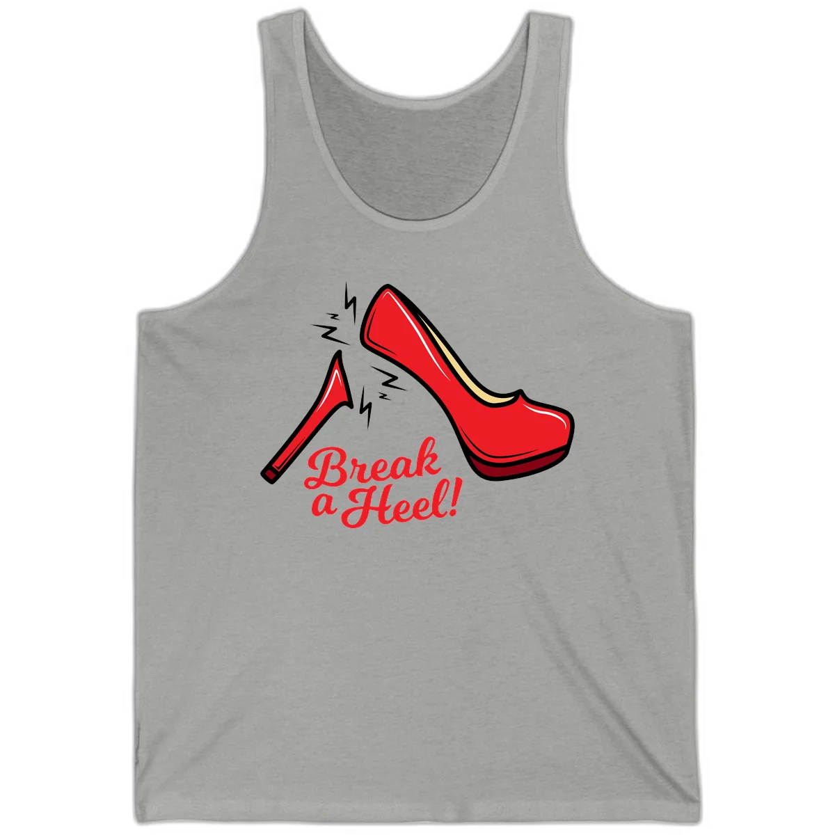 Illustration of red high heel shoes with lightning bolts and 'Break a Heel!' text - break-a-heel-fashion design in Athletic Heather