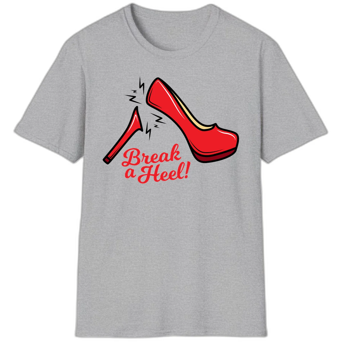 Illustration of red high heel shoes with lightning bolts and 'Break a Heel!' text - break-a-heel-fashion design in Sport Grey