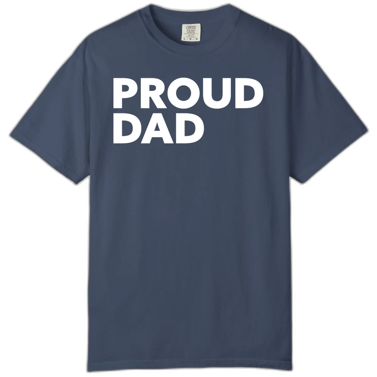 Bold white 'PROUD DAD' text on gray background - proud dad typography design in Midnight