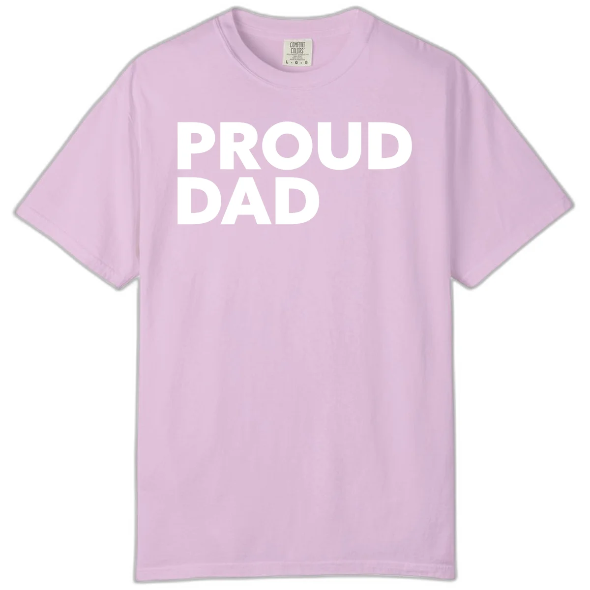 Bold white 'PROUD DAD' text on gray background - proud dad typography design in Orchid