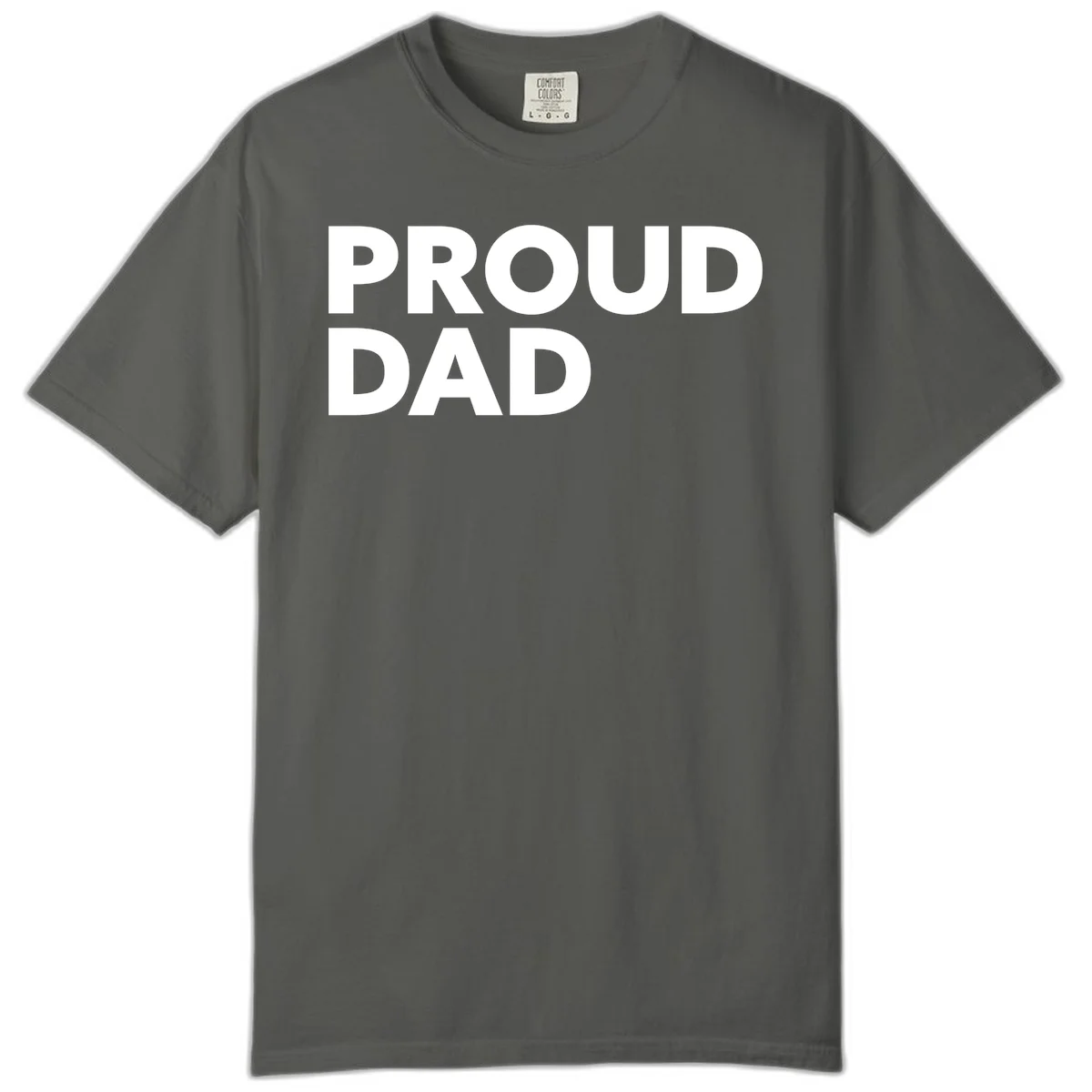 Bold white 'PROUD DAD' text on gray background - proud dad typography design in Pepper