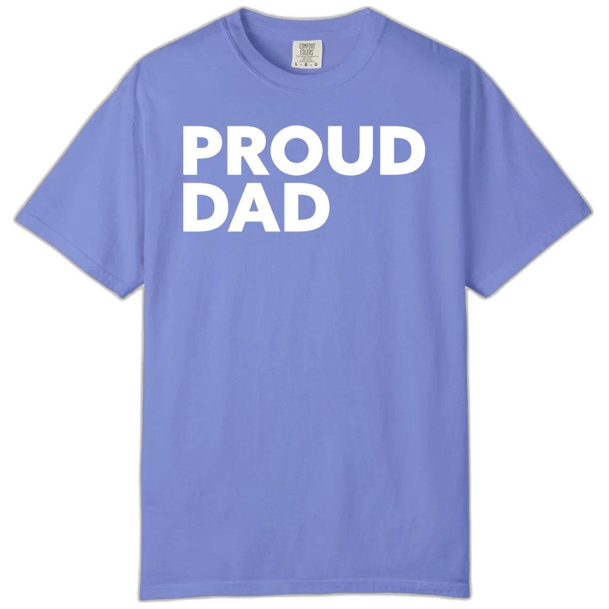 Bold white 'PROUD DAD' text on gray background - proud dad typography design in Flo Blue