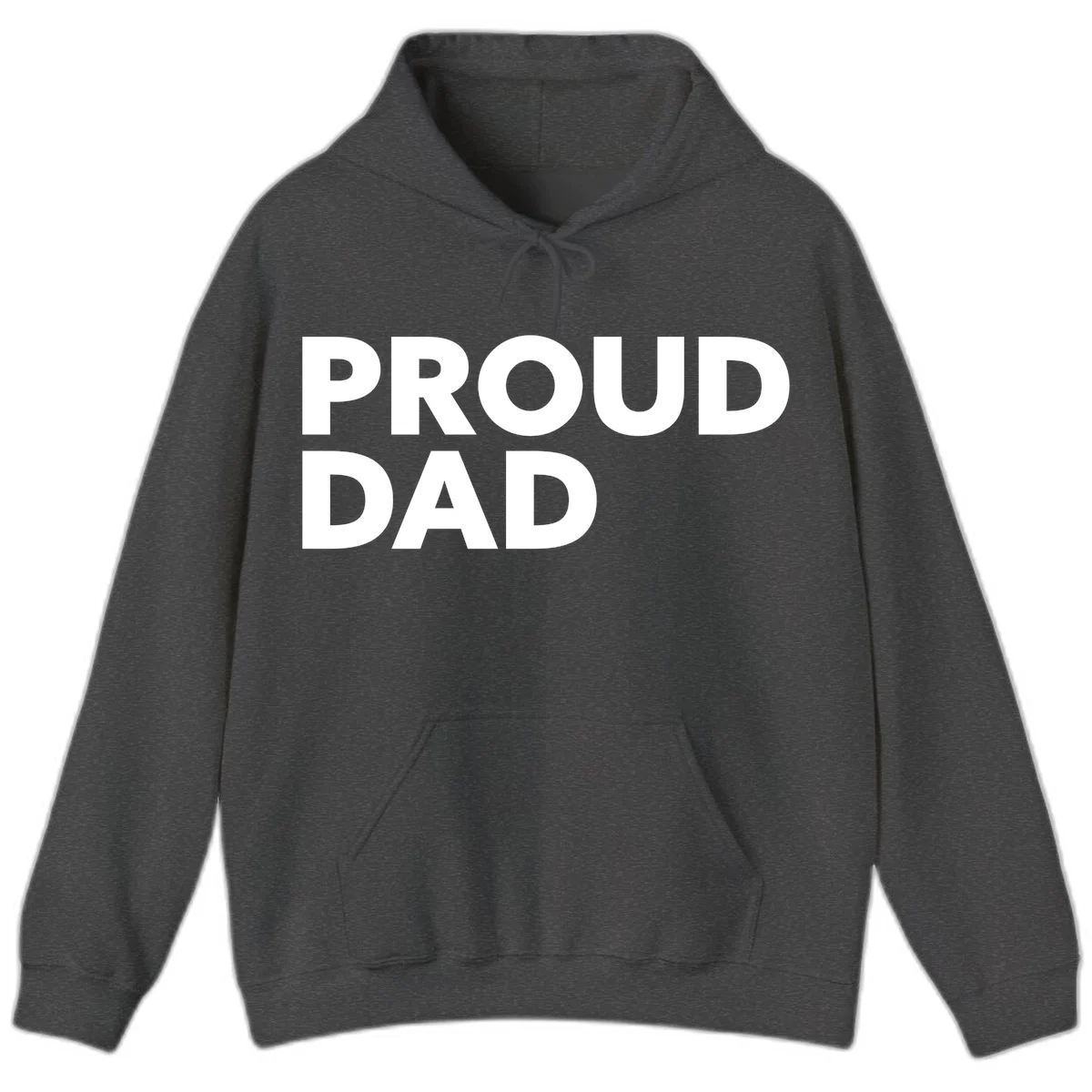 Bold white 'PROUD DAD' text on gray background - proud dad typography design in Dark Heather