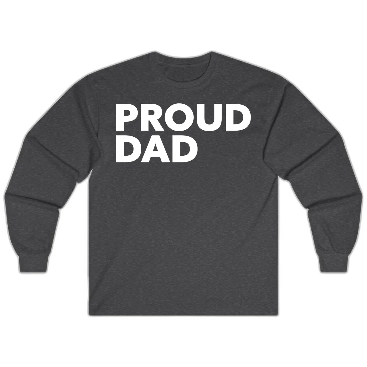 Bold white 'PROUD DAD' text on gray background - proud dad typography design in Dark Heather