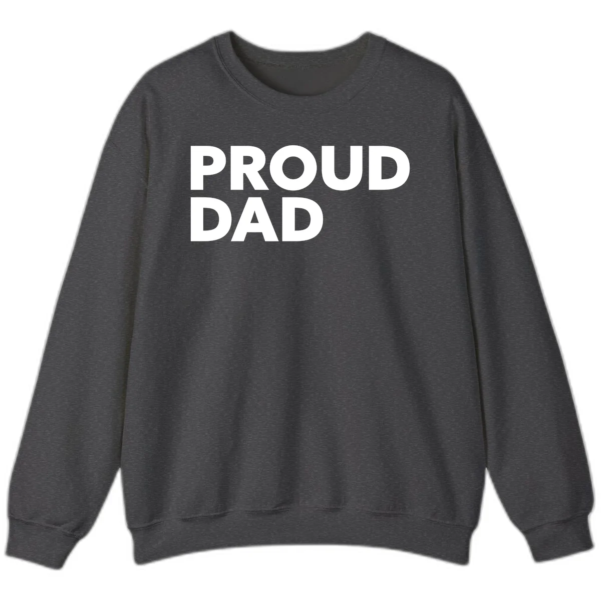 Bold white 'PROUD DAD' text on gray background - proud dad typography design in Dark Heather