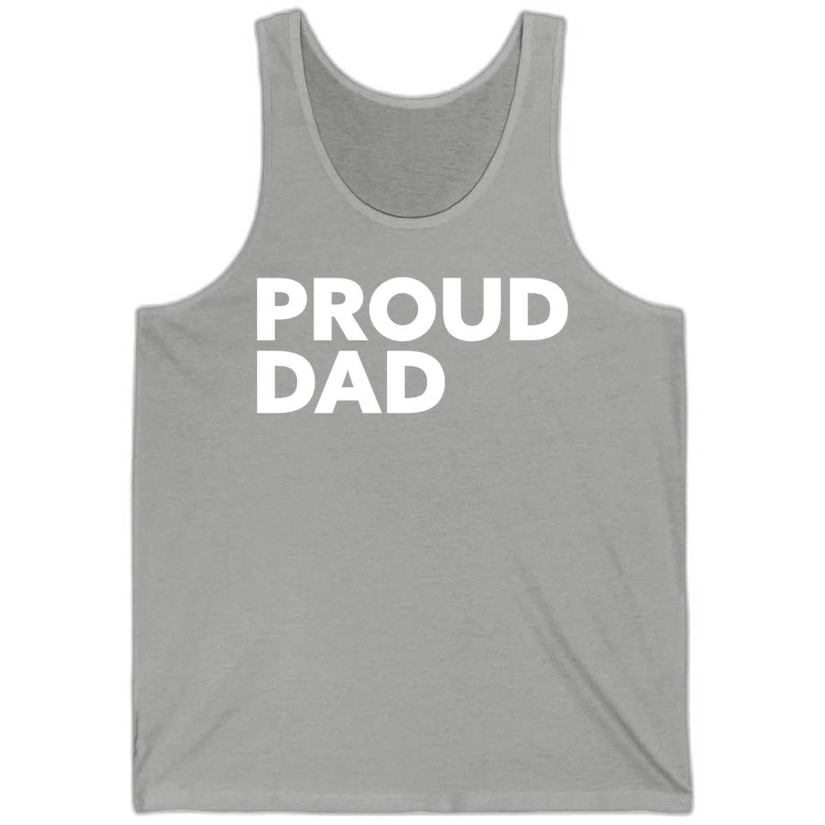Bold white 'PROUD DAD' text on gray background - proud dad typography design in Athletic Heather