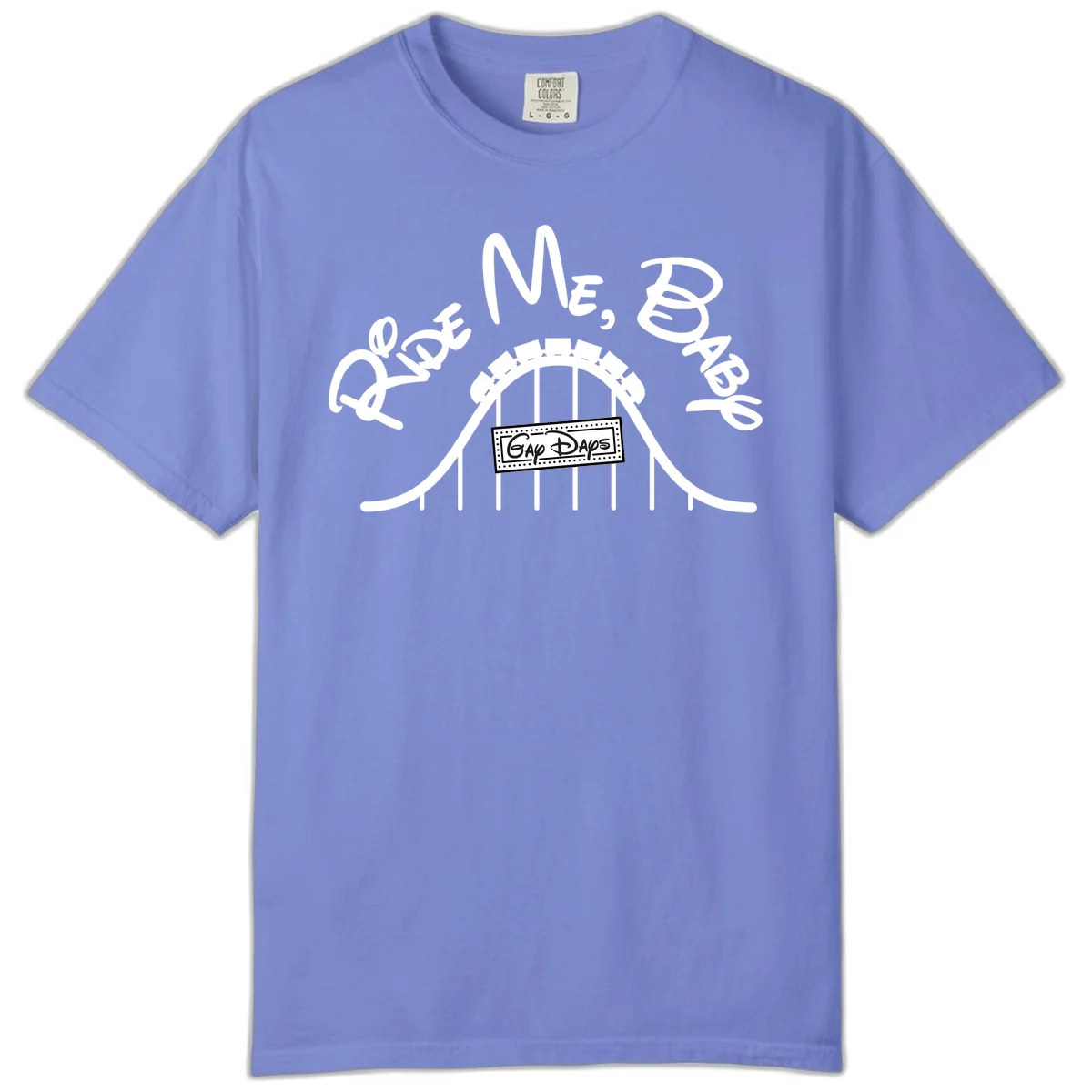 Nautical ship wheel design with 'Once More Into The Gap Days' text and wavy water elements for adventure-themed apparel in Flo Blue