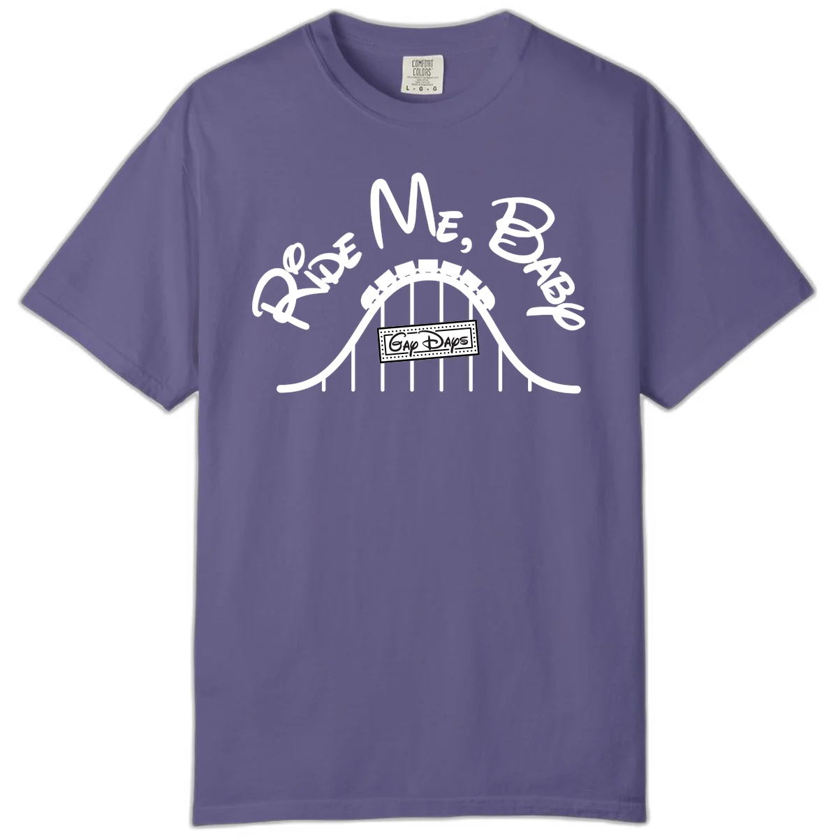 Nautical ship wheel design with 'Once More Into The Gap Days' text and wavy water elements for adventure-themed apparel in Grape