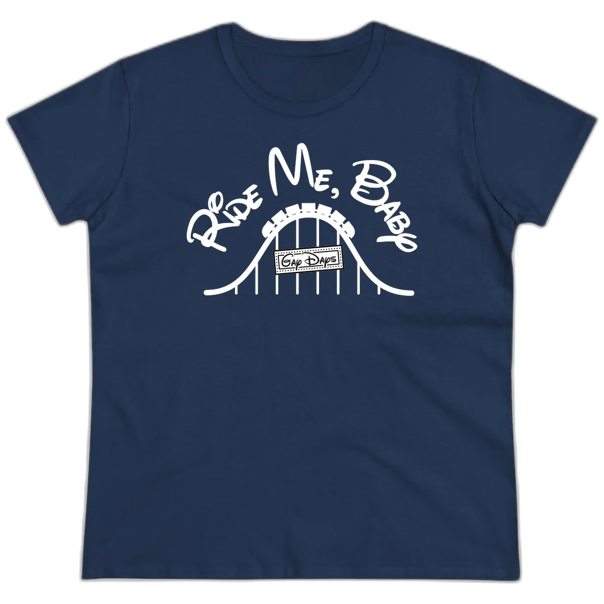 Nautical ship wheel design with 'Once More Into The Gap Days' text and wavy water elements for adventure-themed apparel in Navy