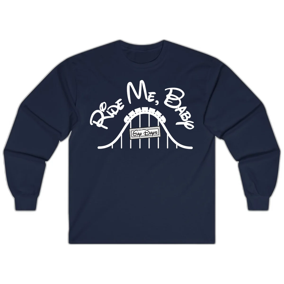 Nautical ship wheel design with 'Once More Into The Gap Days' text and wavy water elements for adventure-themed apparel in Navy