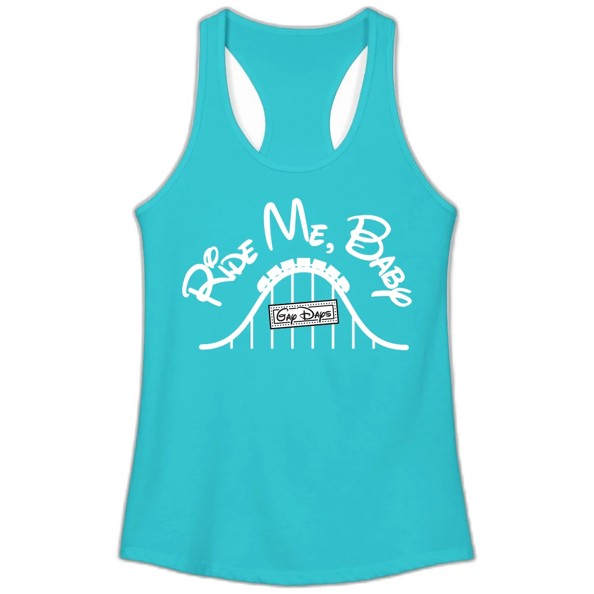 Nautical ship wheel design with 'Once More Into The Gap Days' text and wavy water elements for adventure-themed apparel in Solid Tahiti Blue