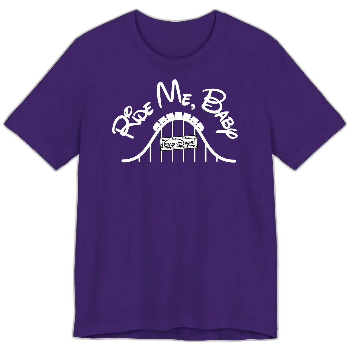 Nautical ship wheel design with 'Once More Into The Gap Days' text and wavy water elements for adventure-themed apparel in Team Purple
