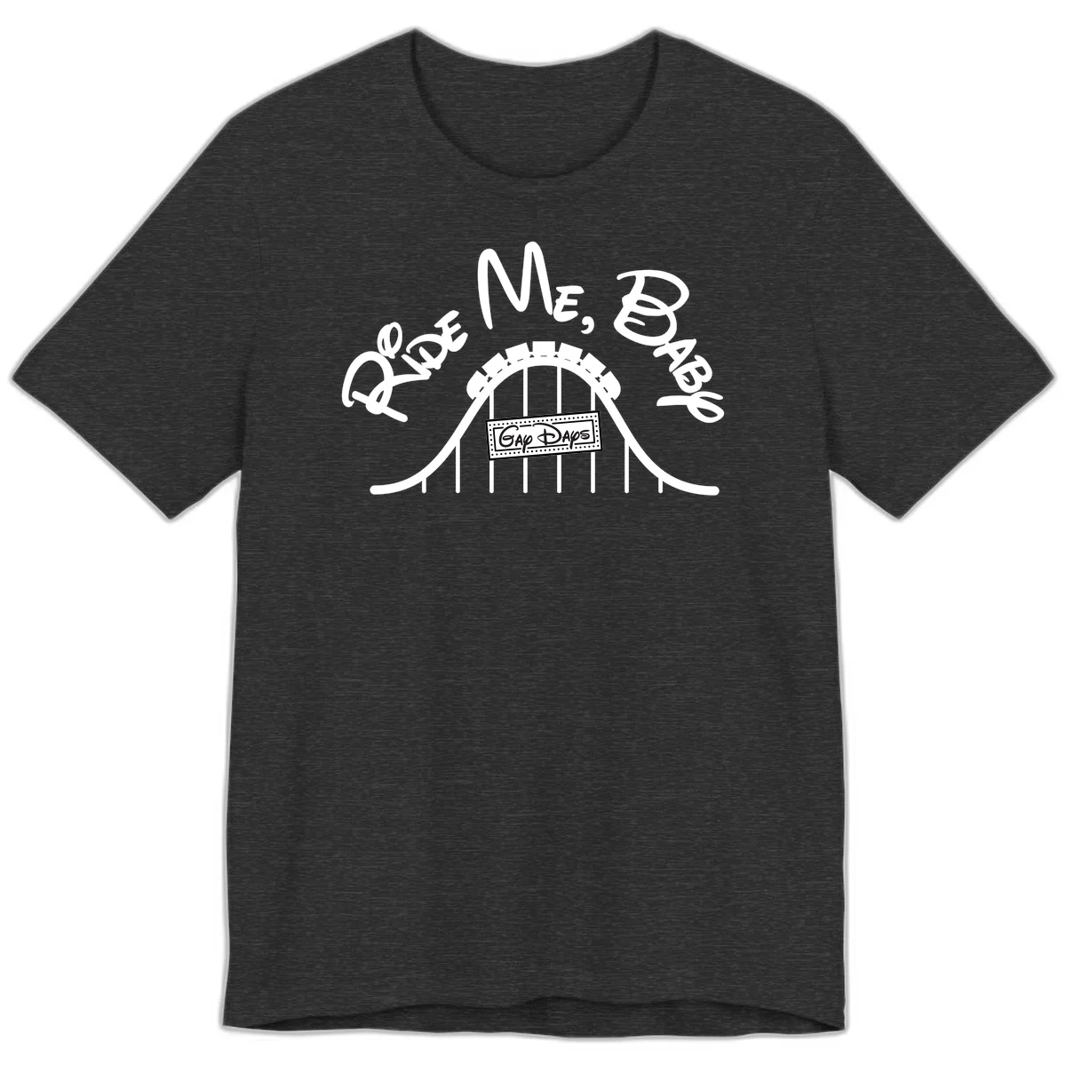 Nautical ship wheel design with 'Once More Into The Gap Days' text and wavy water elements for adventure-themed apparel in Dark Grey Heather