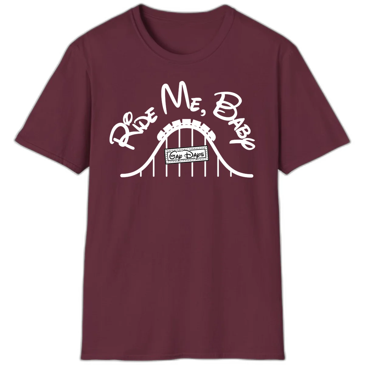 Nautical ship wheel design with 'Once More Into The Gap Days' text and wavy water elements for adventure-themed apparel in Maroon