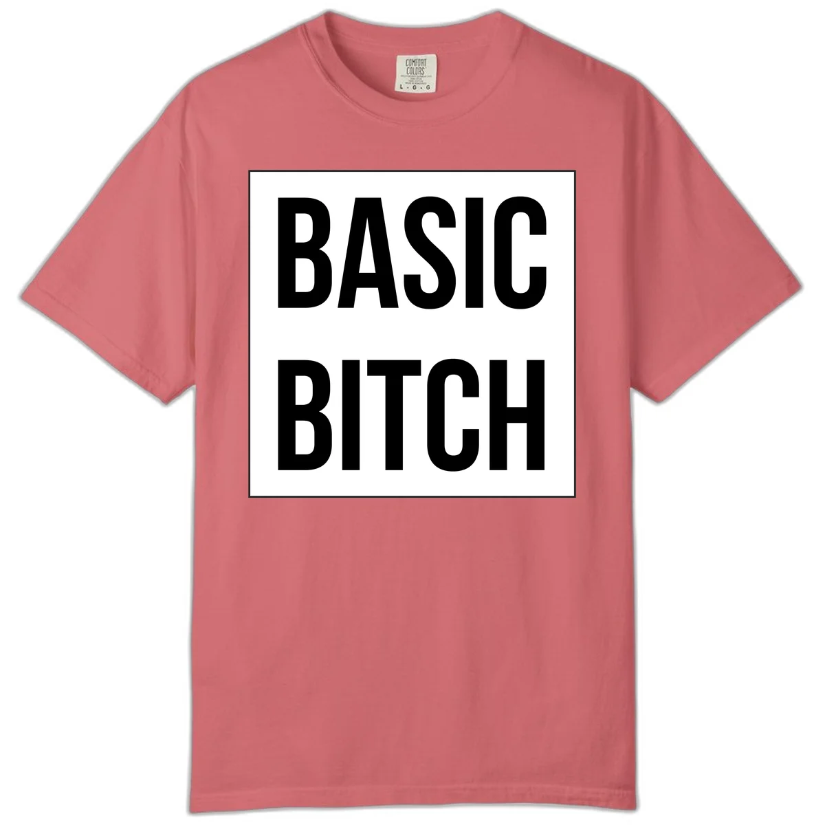 Black and white basic bitch attitude graphic with bold sans-serif text in rectangular border frame in Watermelon