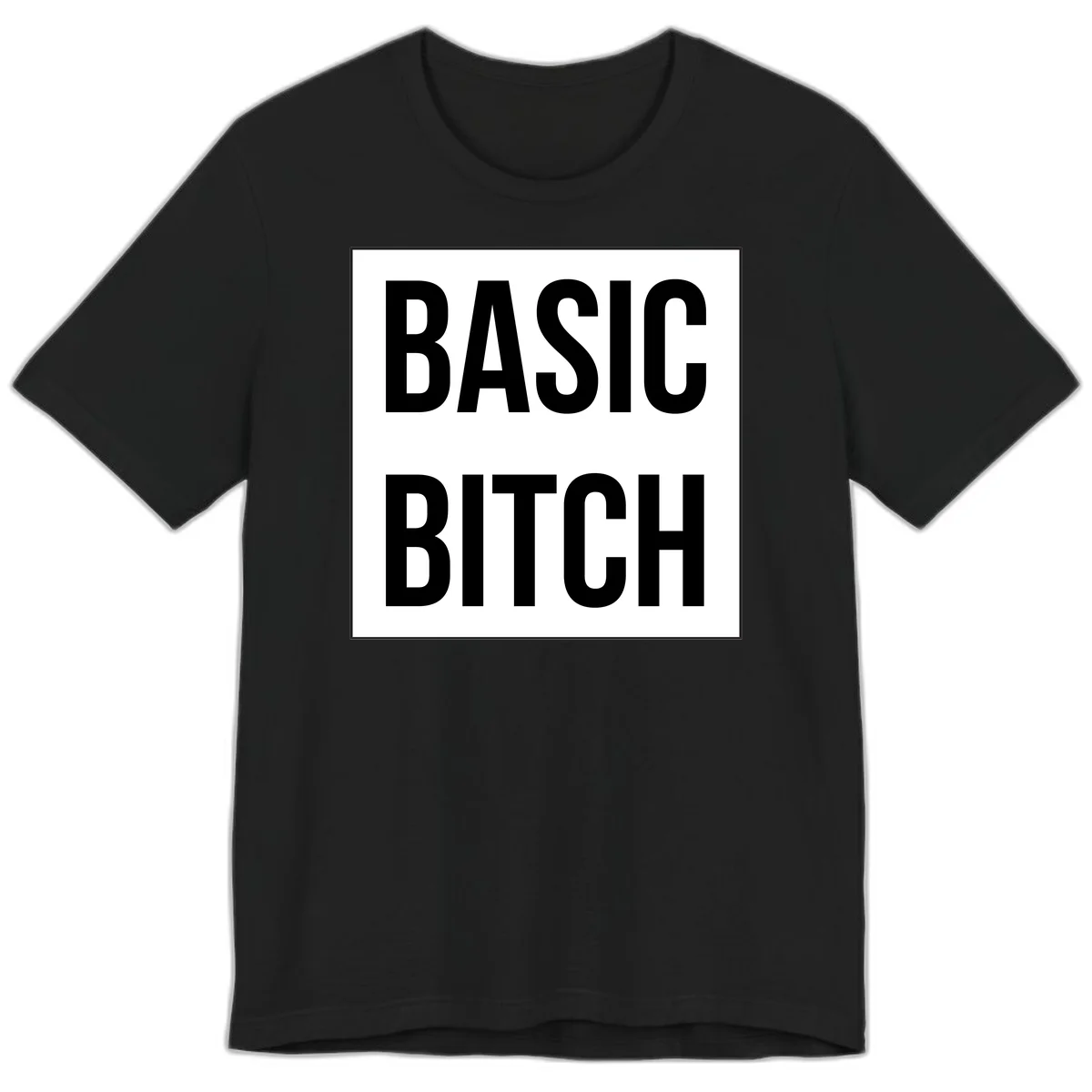Black and white basic bitch attitude graphic with bold sans-serif text in rectangular border frame in Black