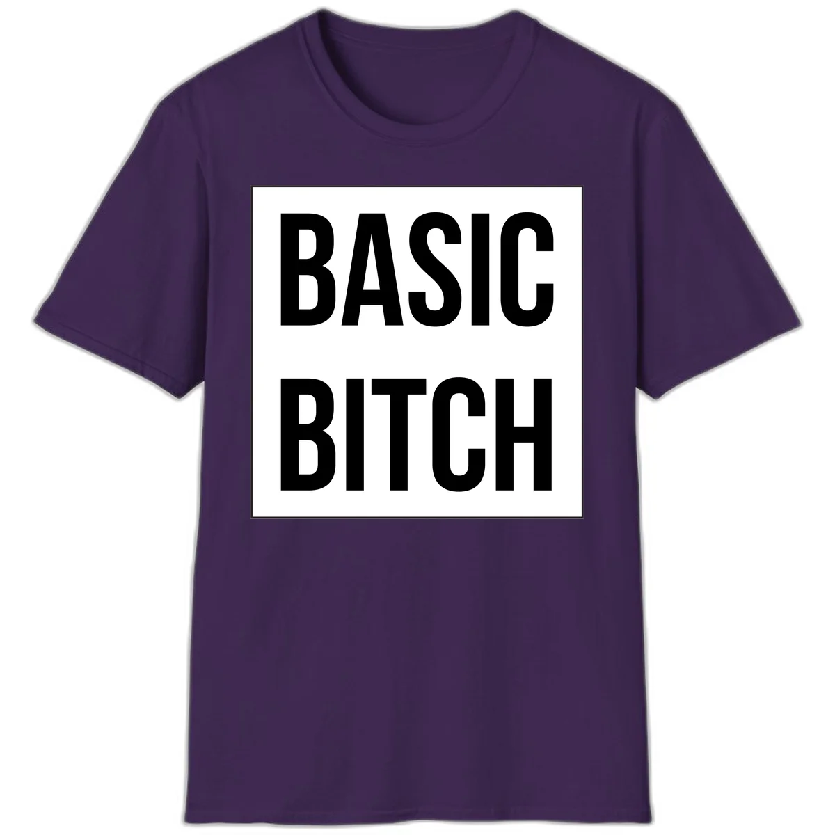 Black and white basic bitch attitude graphic with bold sans-serif text in rectangular border frame in Purple
