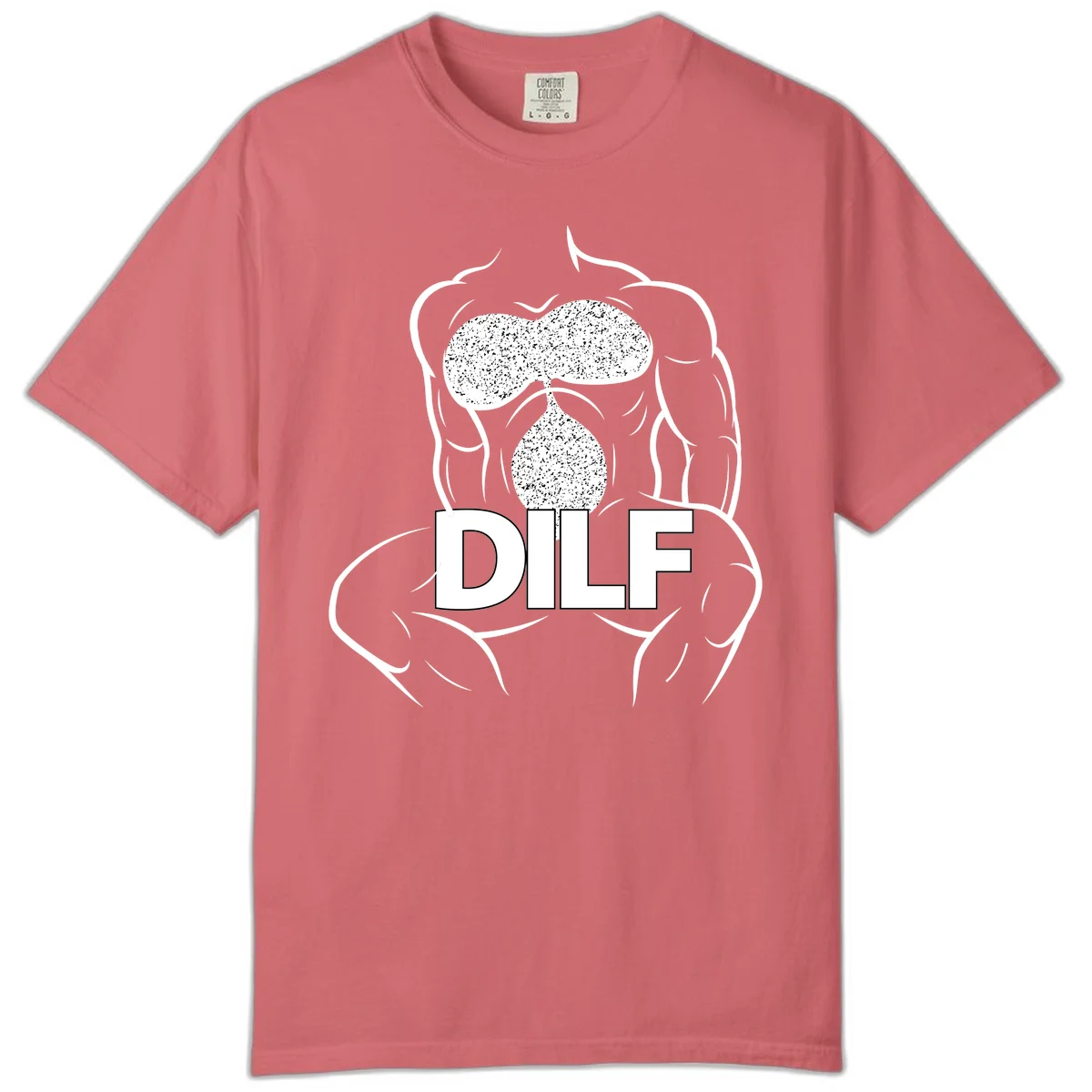 DILF anatomy humor design featuring muscular torso outline with speckled organ illustration and text in Watermelon