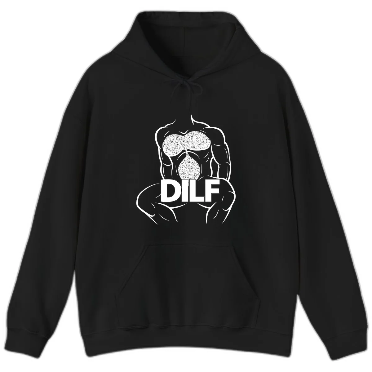 DILF anatomy humor design featuring muscular torso outline with speckled organ illustration and text in Black