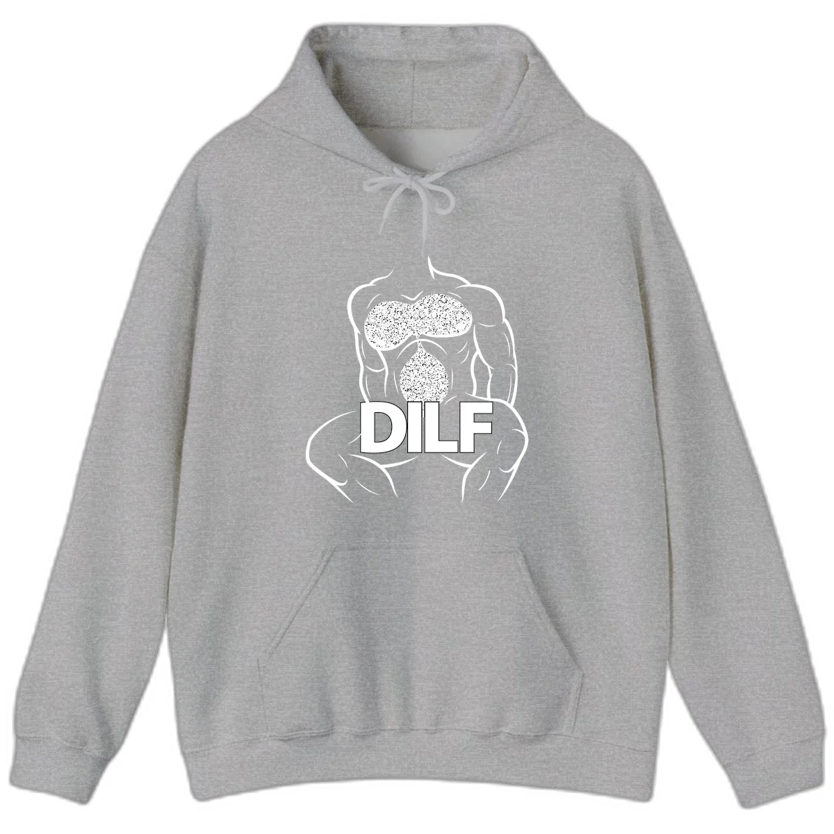 DILF anatomy humor design featuring muscular torso outline with speckled organ illustration and text in Sport Grey