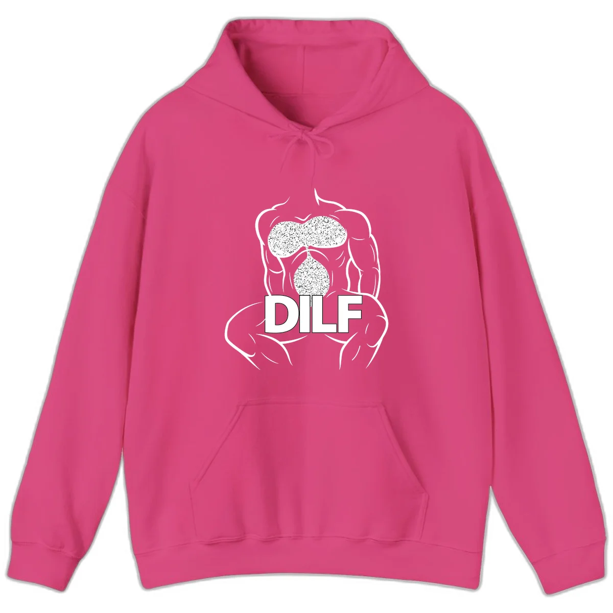 DILF anatomy humor design featuring muscular torso outline with speckled organ illustration and text in Heliconia