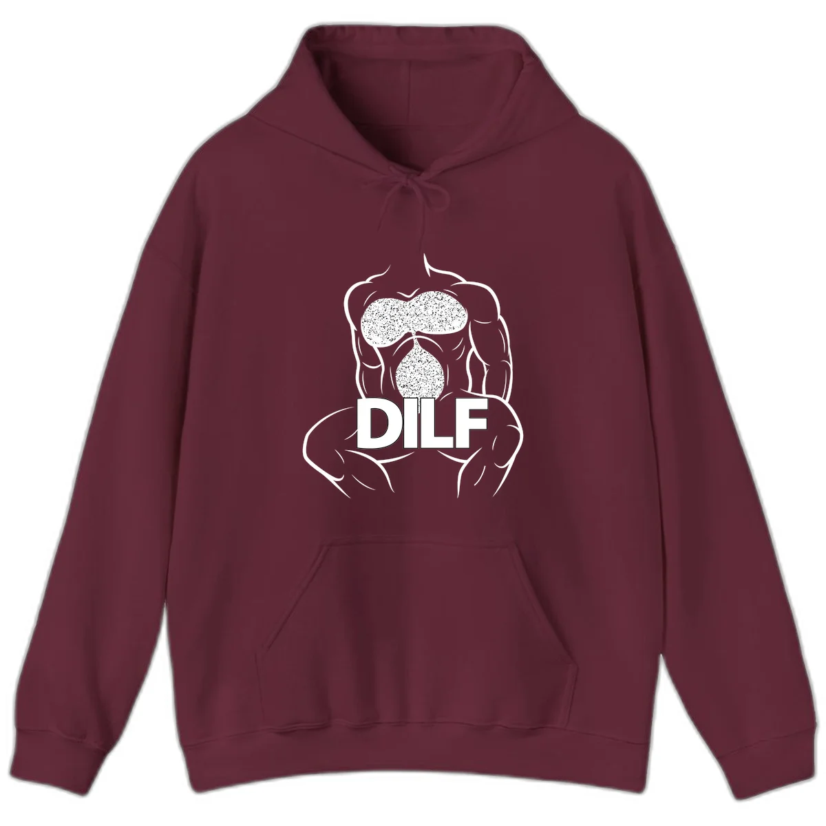 DILF anatomy humor design featuring muscular torso outline with speckled organ illustration and text in Maroon