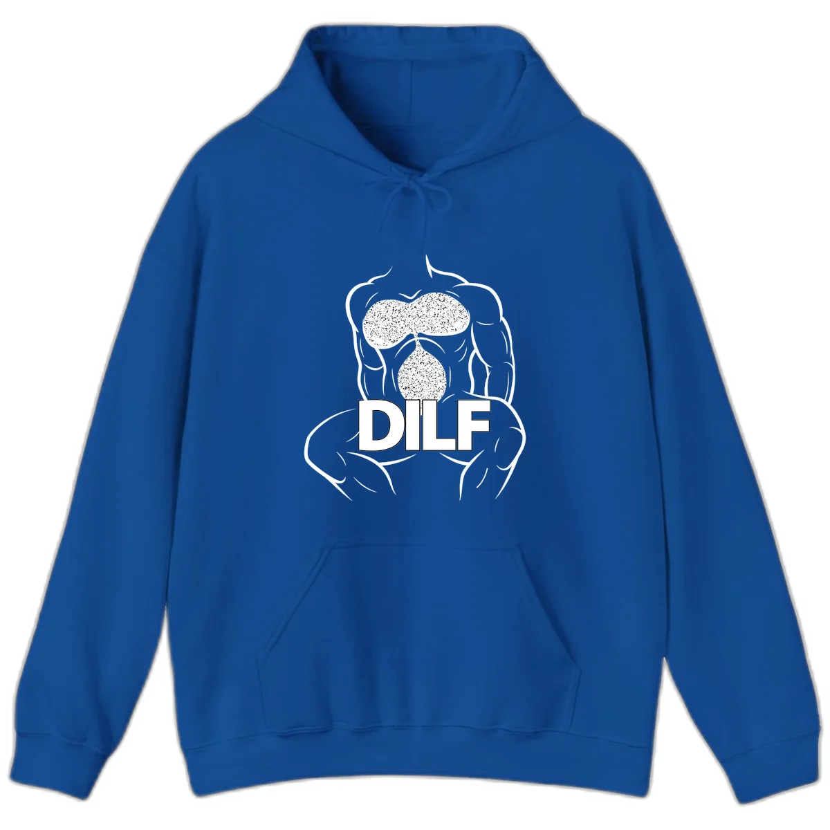 DILF anatomy humor design featuring muscular torso outline with speckled organ illustration and text in Royal