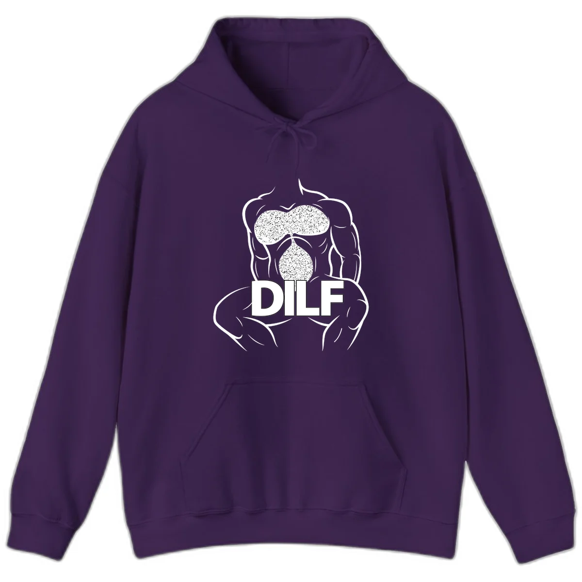 DILF anatomy humor design featuring muscular torso outline with speckled organ illustration and text in Purple