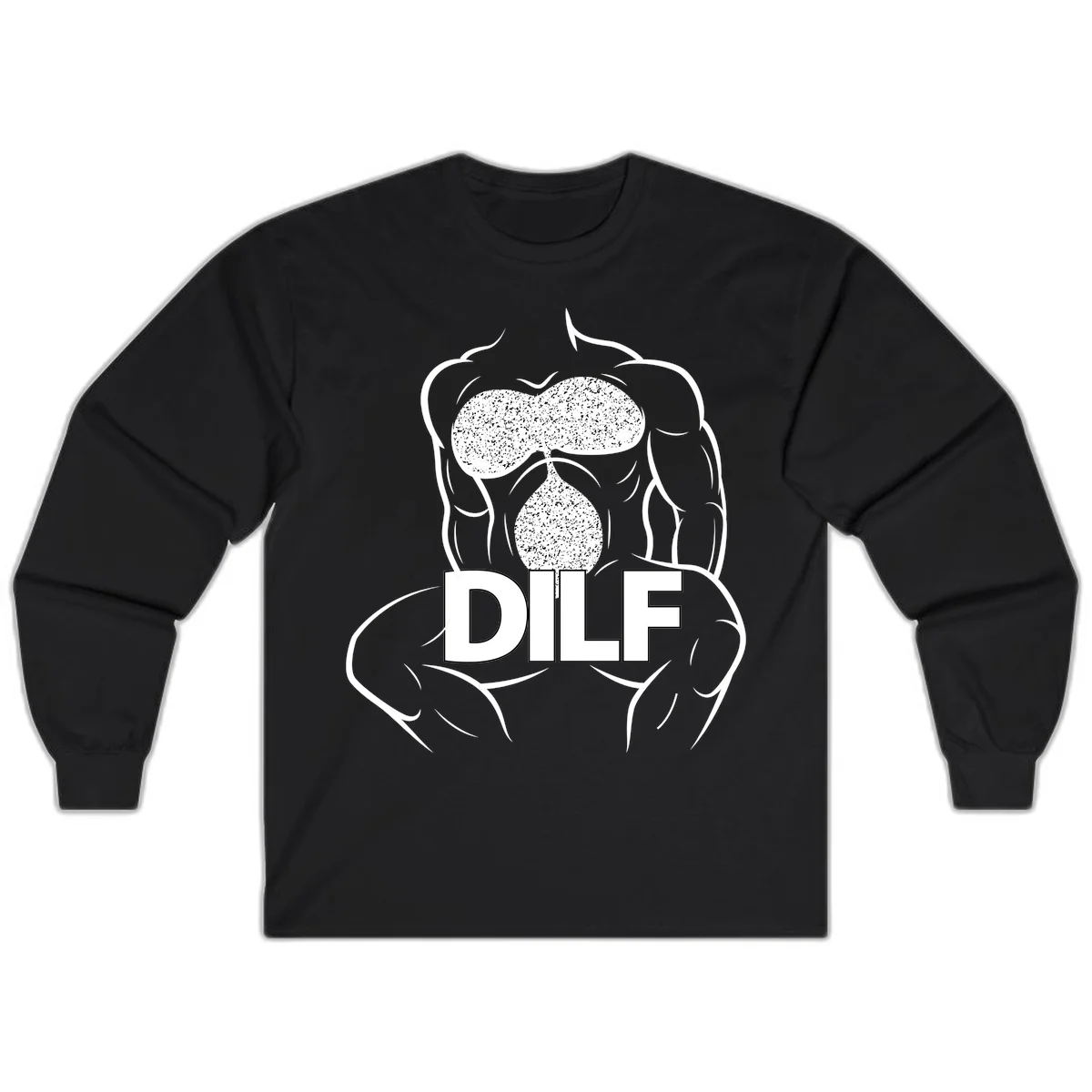 DILF anatomy humor design featuring muscular torso outline with speckled organ illustration and text in Black