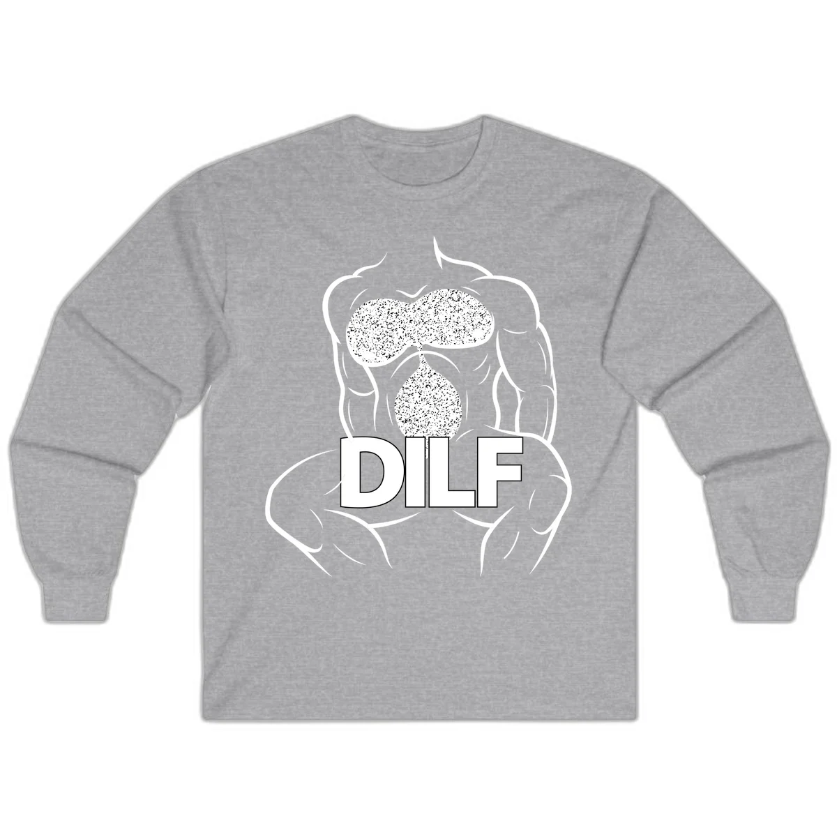 DILF anatomy humor design featuring muscular torso outline with speckled organ illustration and text in Sport Grey
