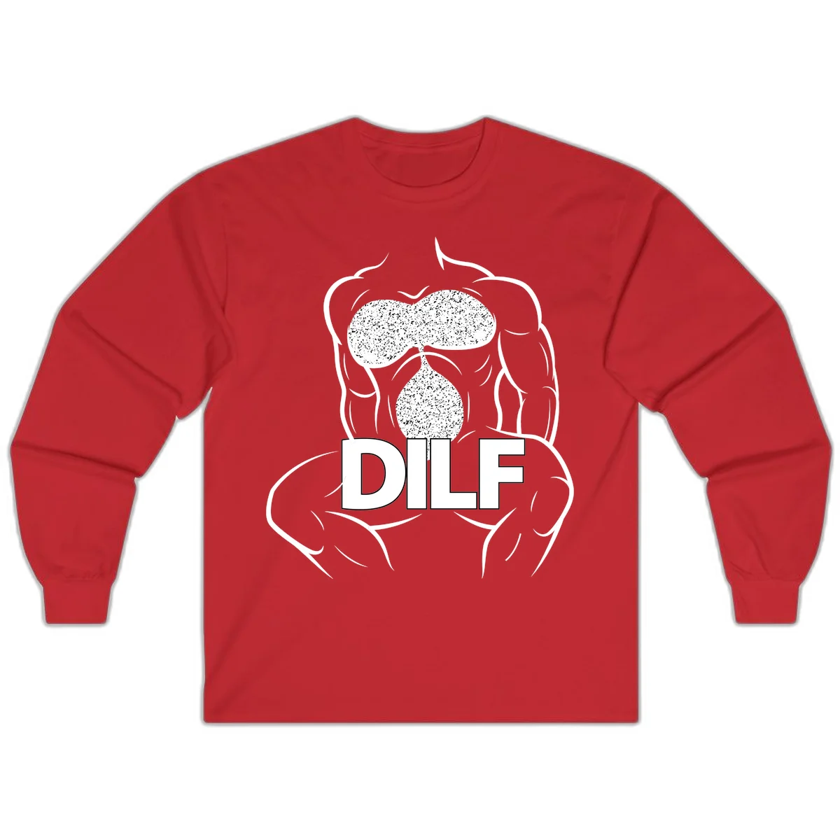 DILF anatomy humor design featuring muscular torso outline with speckled organ illustration and text in Red