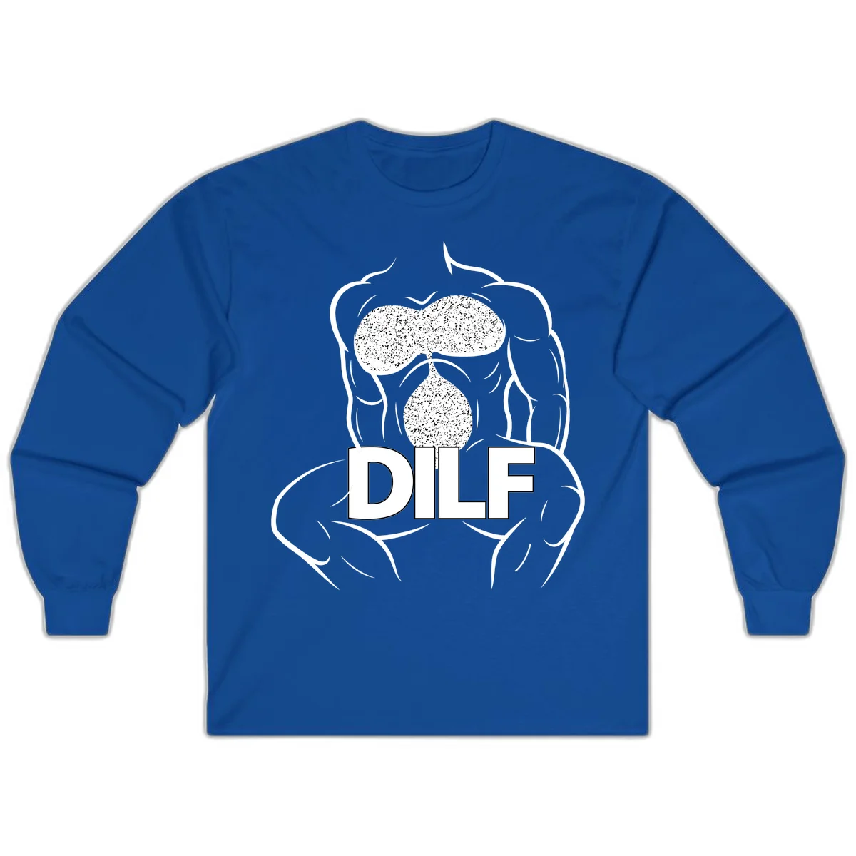 DILF anatomy humor design featuring muscular torso outline with speckled organ illustration and text in Royal