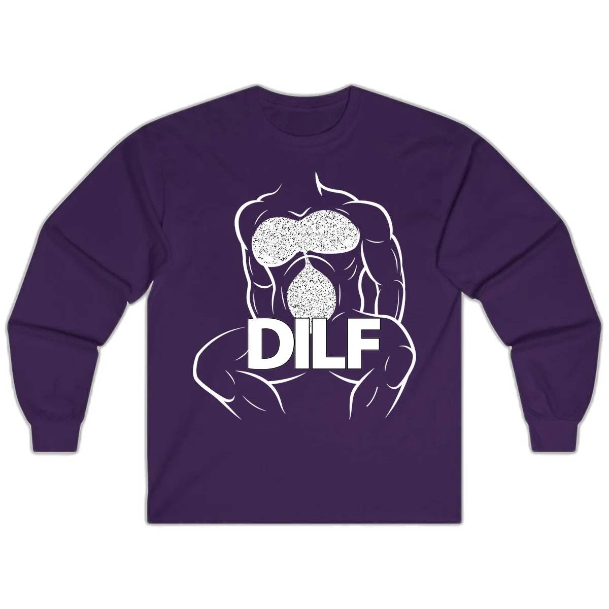 DILF anatomy humor design featuring muscular torso outline with speckled organ illustration and text in Purple
