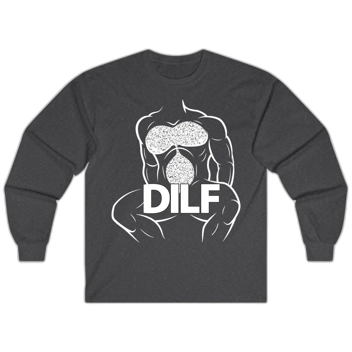 DILF anatomy humor design featuring muscular torso outline with speckled organ illustration and text in Dark Heather