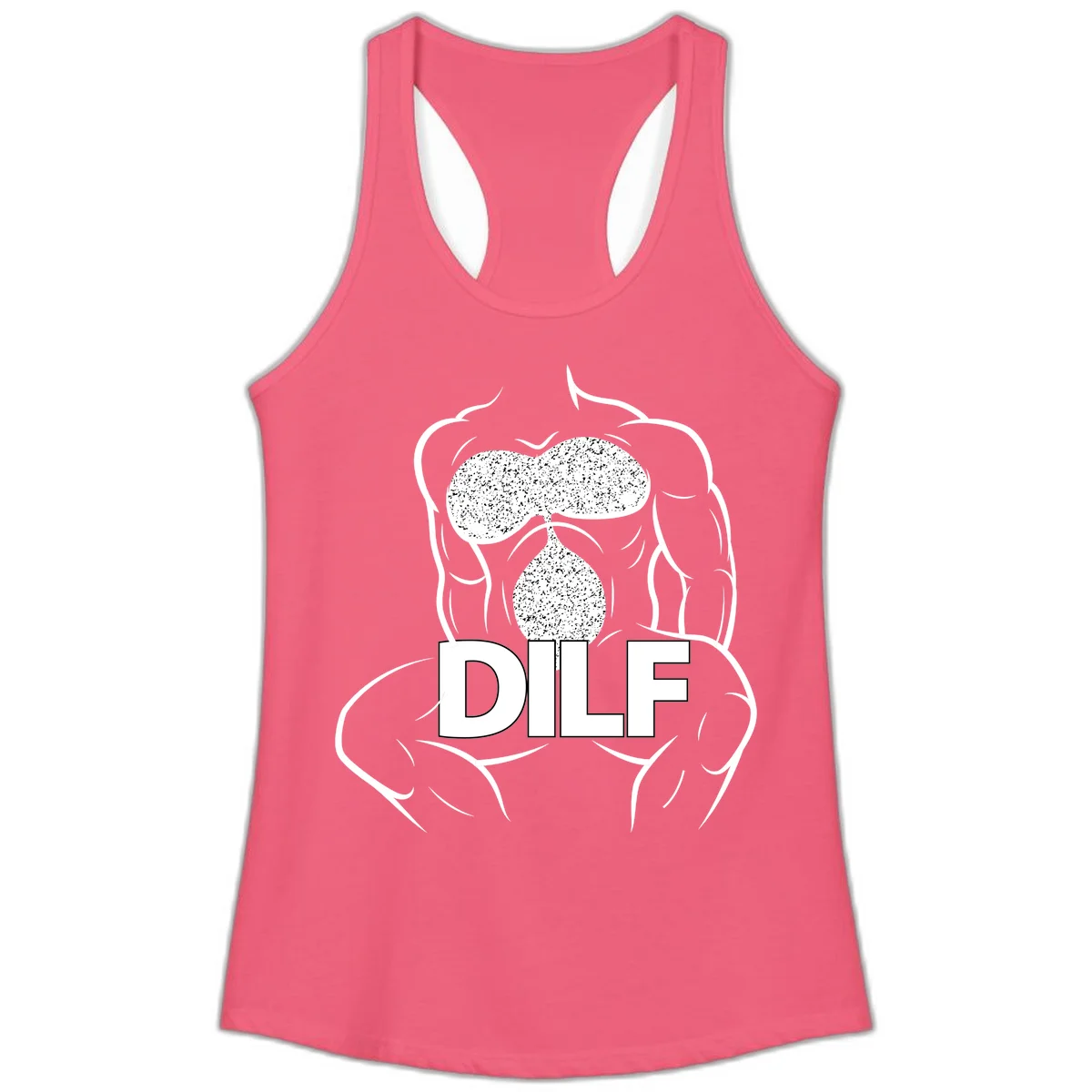 DILF anatomy humor design featuring muscular torso outline with speckled organ illustration and text in Hot Pink