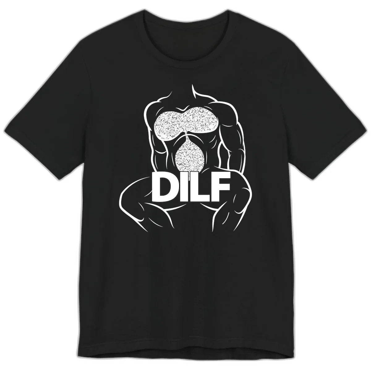 DILF anatomy humor design featuring muscular torso outline with speckled organ illustration and text in Black