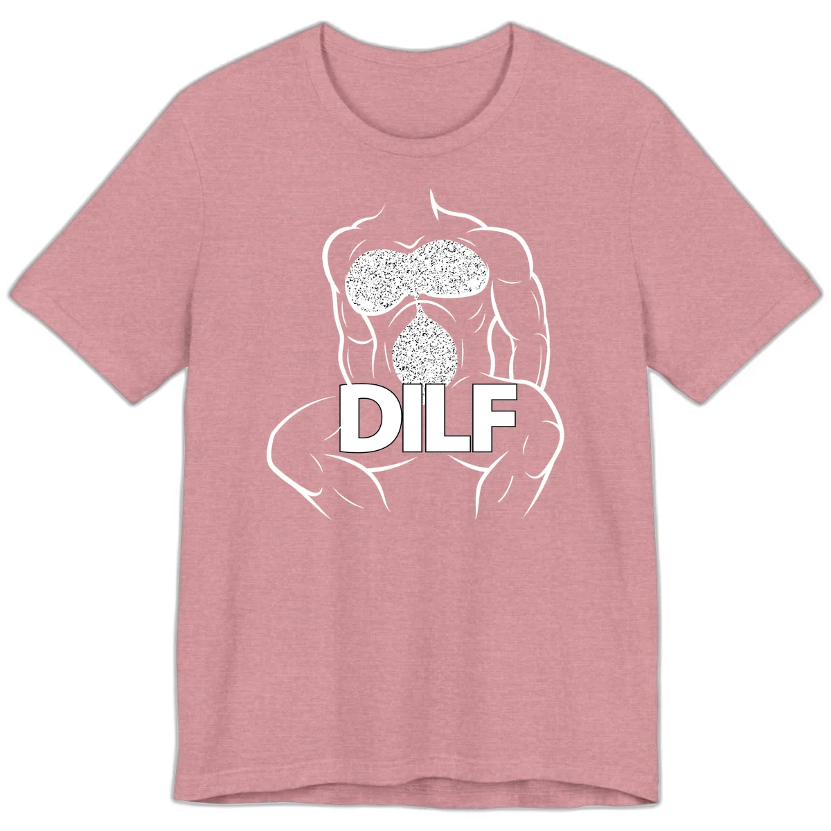 DILF anatomy humor design featuring muscular torso outline with speckled organ illustration and text in Heather Orchid