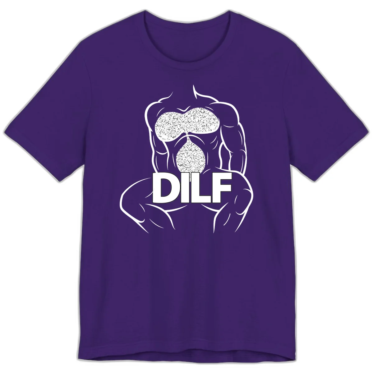 DILF anatomy humor design featuring muscular torso outline with speckled organ illustration and text in Team Purple