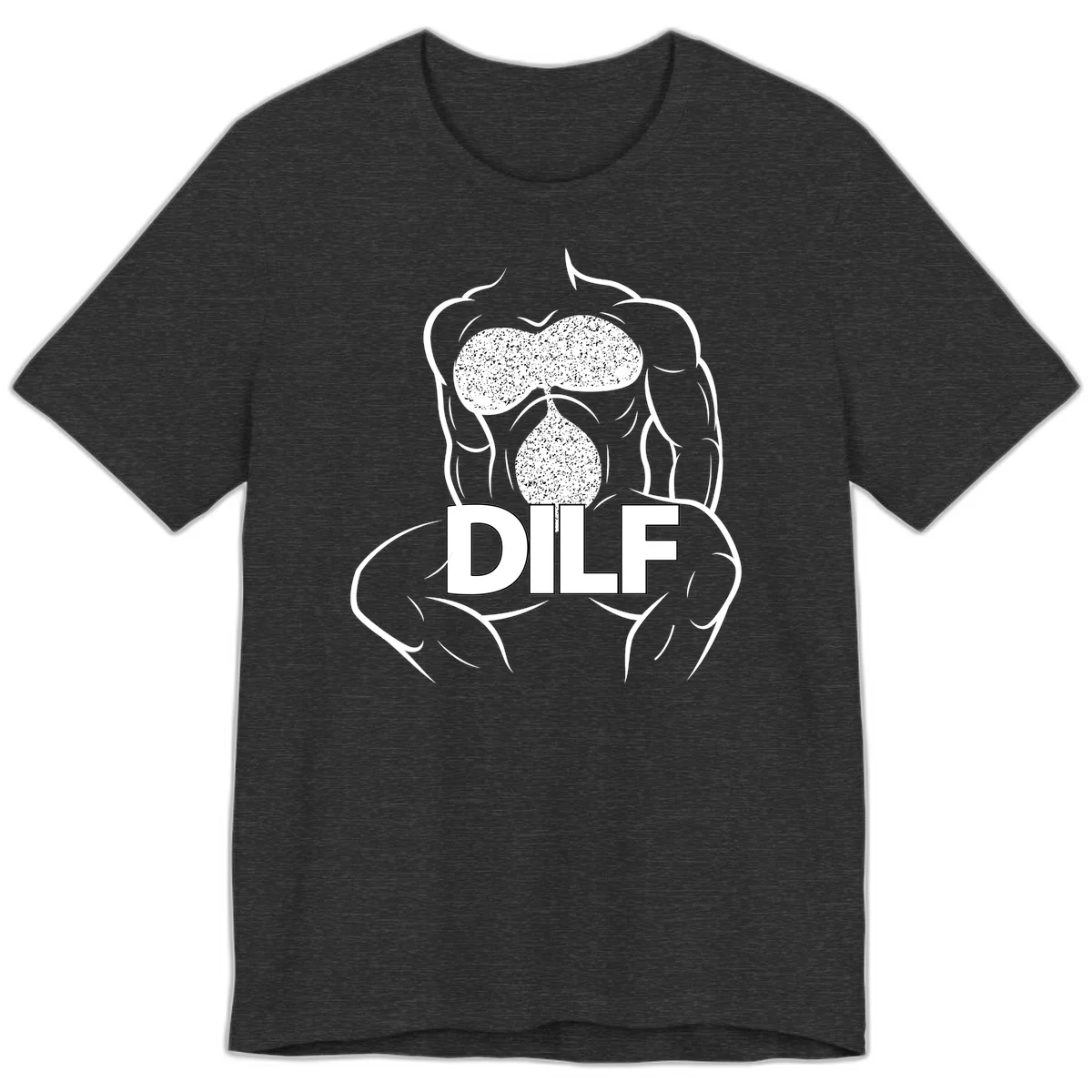 DILF anatomy humor design featuring muscular torso outline with speckled organ illustration and text in Dark Grey Heather