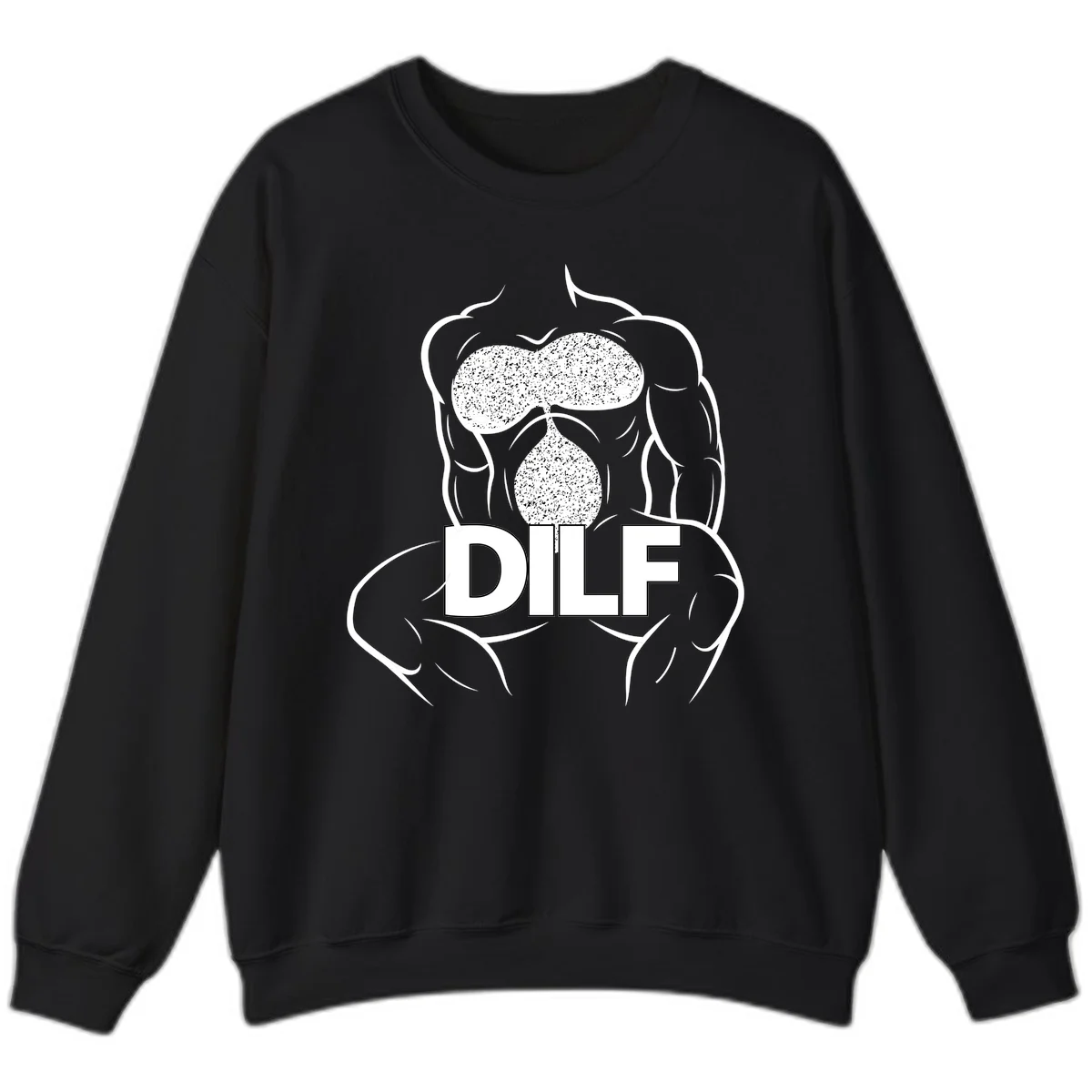 DILF anatomy humor design featuring muscular torso outline with speckled organ illustration and text in Black