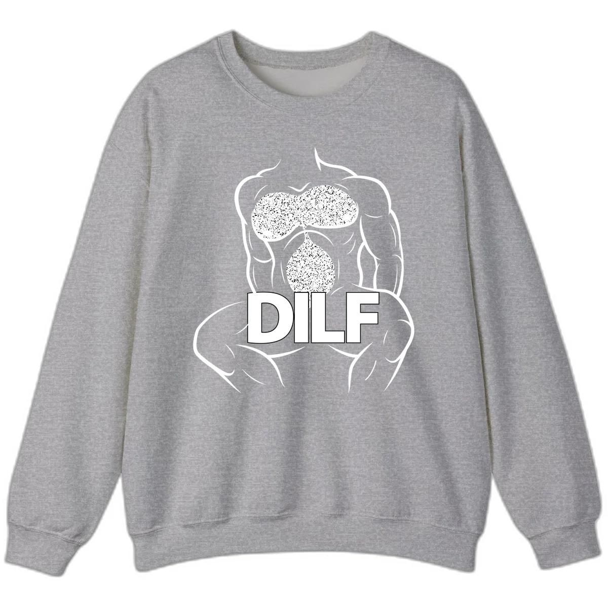 DILF anatomy humor design featuring muscular torso outline with speckled organ illustration and text in Sport Grey