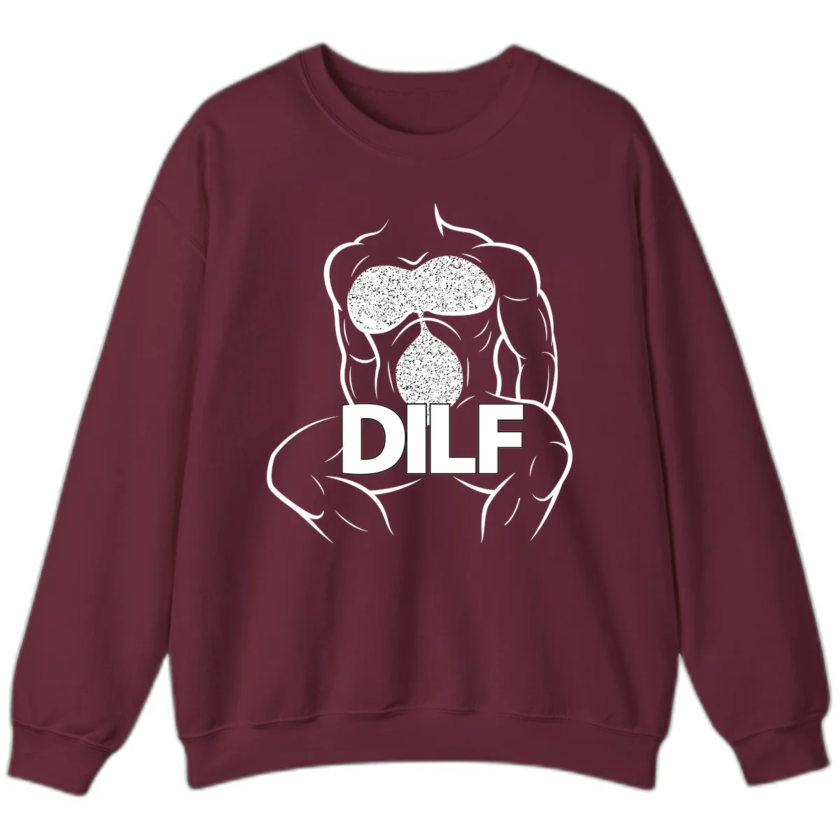 DILF anatomy humor design featuring muscular torso outline with speckled organ illustration and text in Maroon