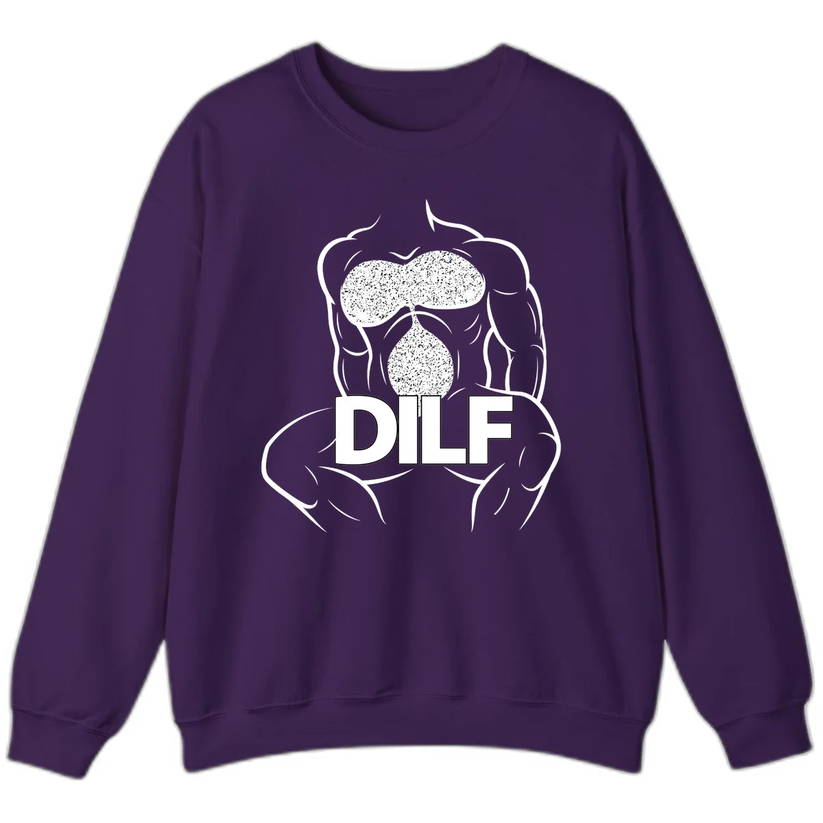 DILF anatomy humor design featuring muscular torso outline with speckled organ illustration and text in Purple