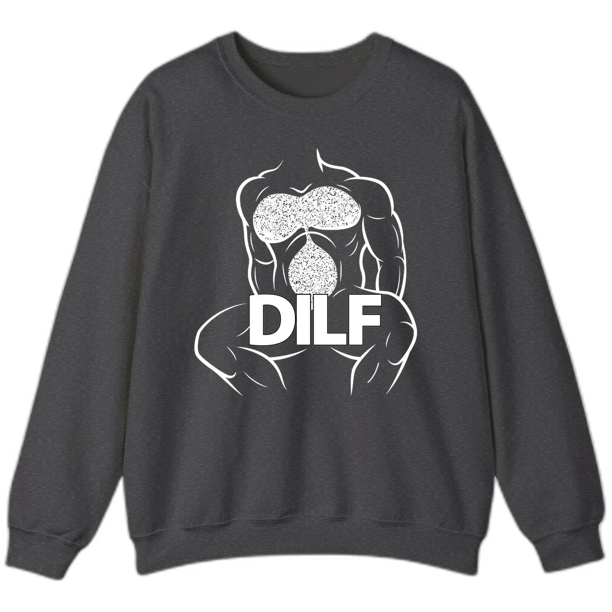 DILF anatomy humor design featuring muscular torso outline with speckled organ illustration and text in Dark Heather