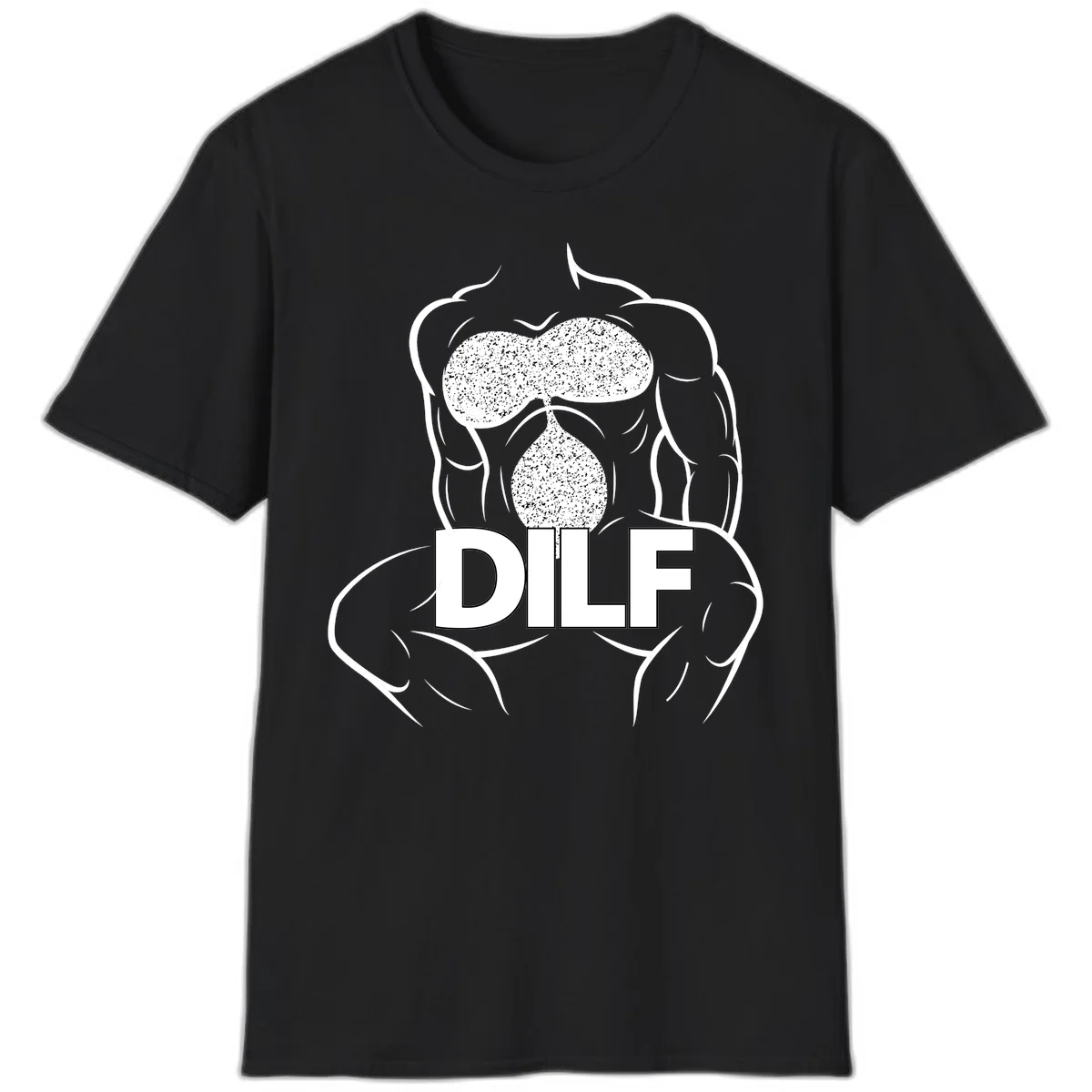 DILF anatomy humor design featuring muscular torso outline with speckled organ illustration and text in Black