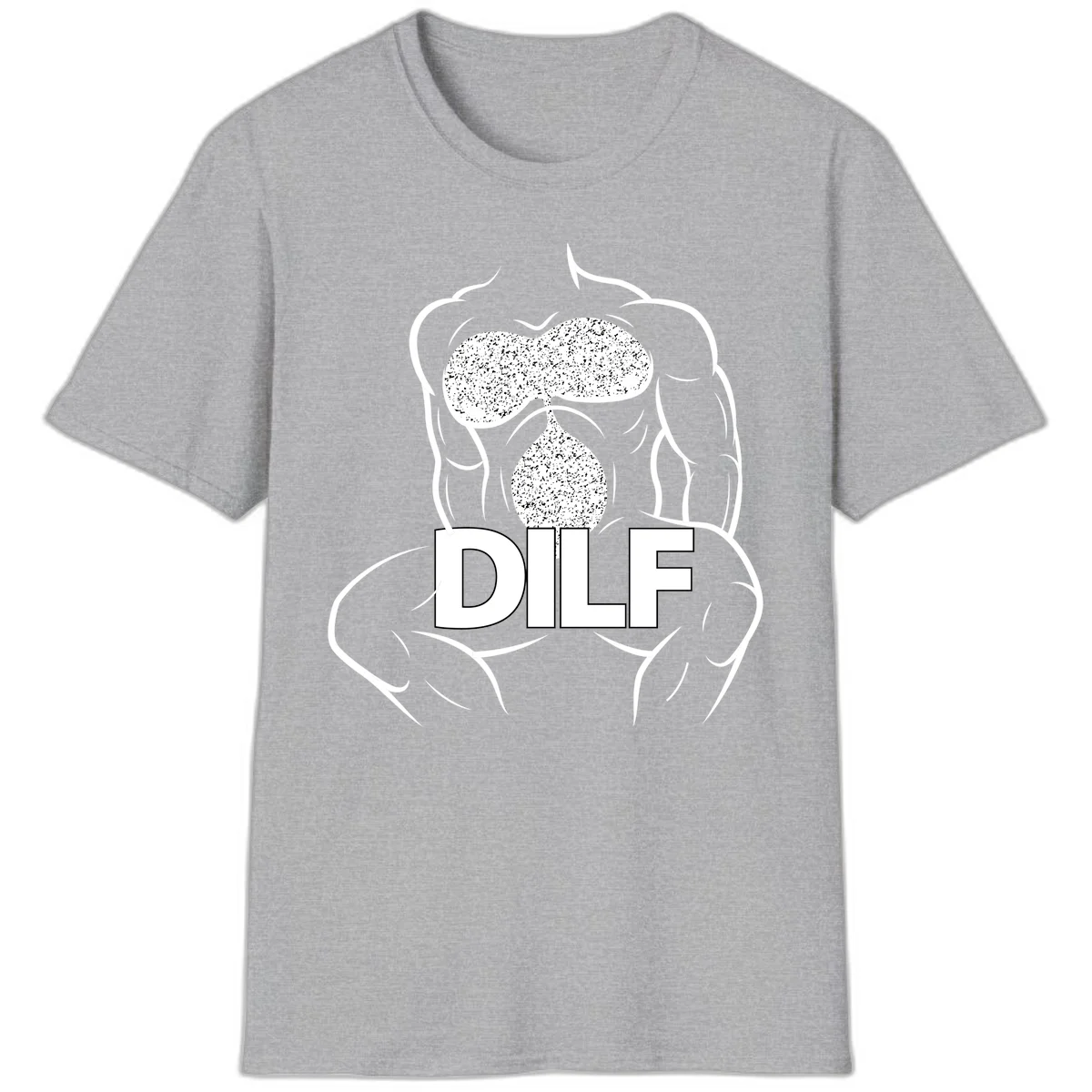 DILF anatomy humor design featuring muscular torso outline with speckled organ illustration and text in Sport Grey