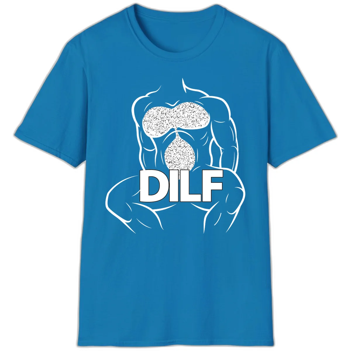 DILF anatomy humor design featuring muscular torso outline with speckled organ illustration and text in Sapphire