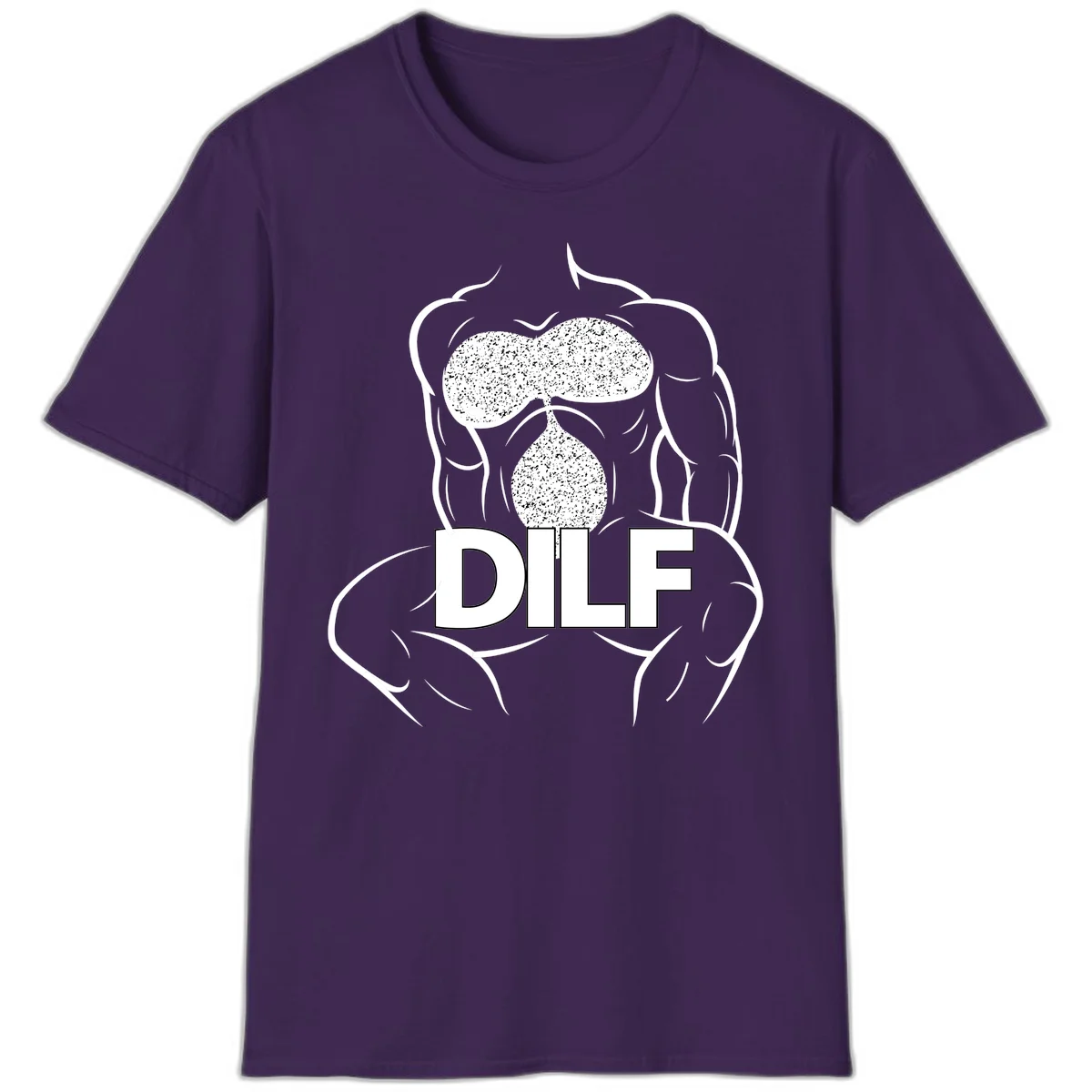 DILF anatomy humor design featuring muscular torso outline with speckled organ illustration and text in Purple